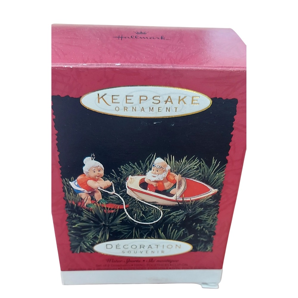 Vintage Hallmark Keepsake Ornament 1995 Water Sports Santa Mrs Claus Boat Ski